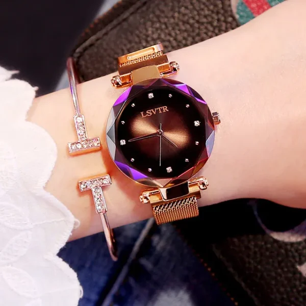 Rose Gold Starry Sky Diamond Womens Watch Waterproof Fashion Wristwatch